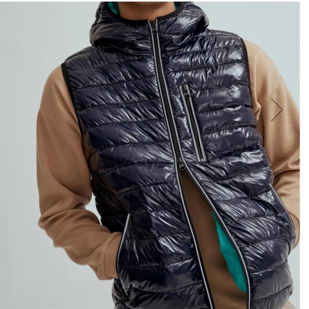 Noize NWT Gavyn Shiny Navy Blue Puffer Vest with Contrast‎ Men's XL